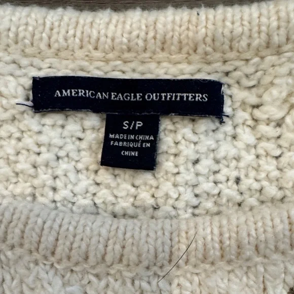American Eagle Outfitters Cream Open-Knit Diamond Crewneck Sweater - Picture 9 of 9